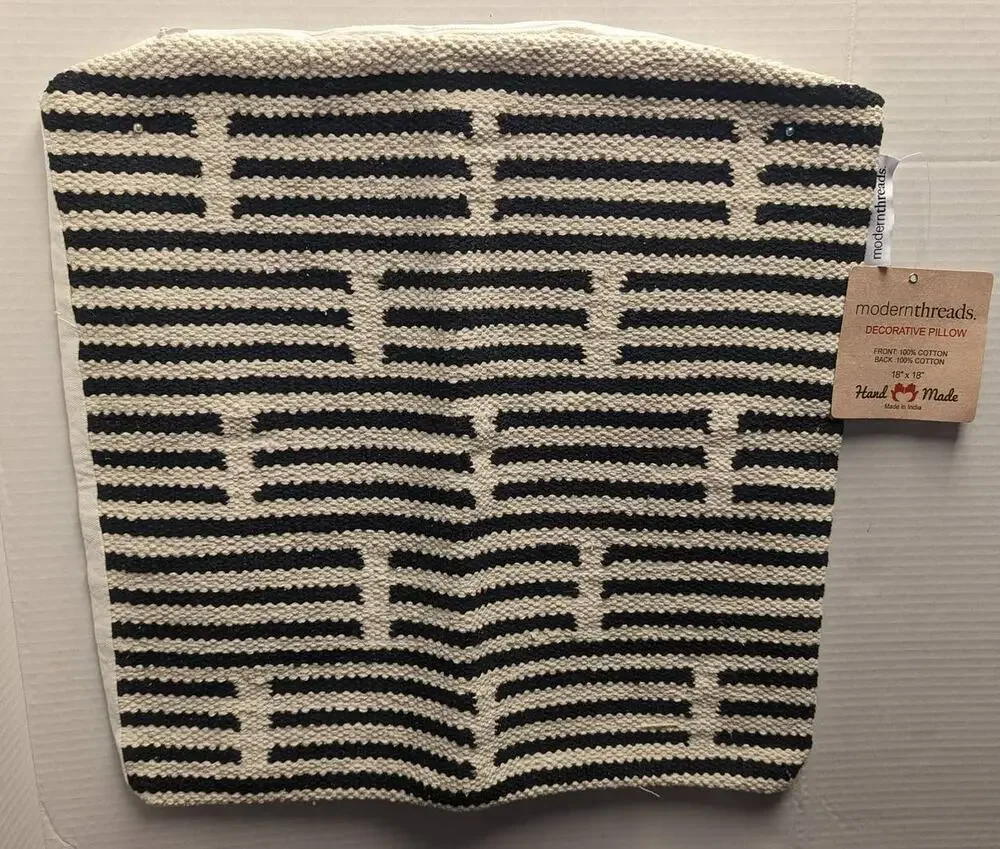Modern Threads Decorative Pillow Case Cover Cotton Handmade in India Black White
